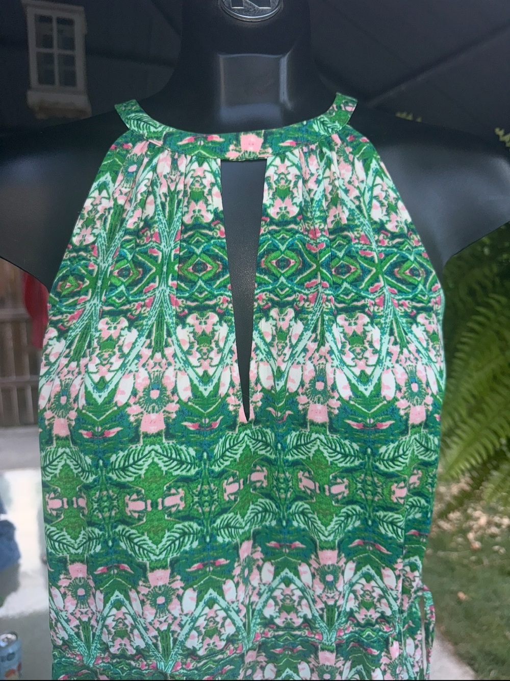 BCBGMaxAzria Green and Pink Halter-Neck Maxi Dress with Center Keyhole